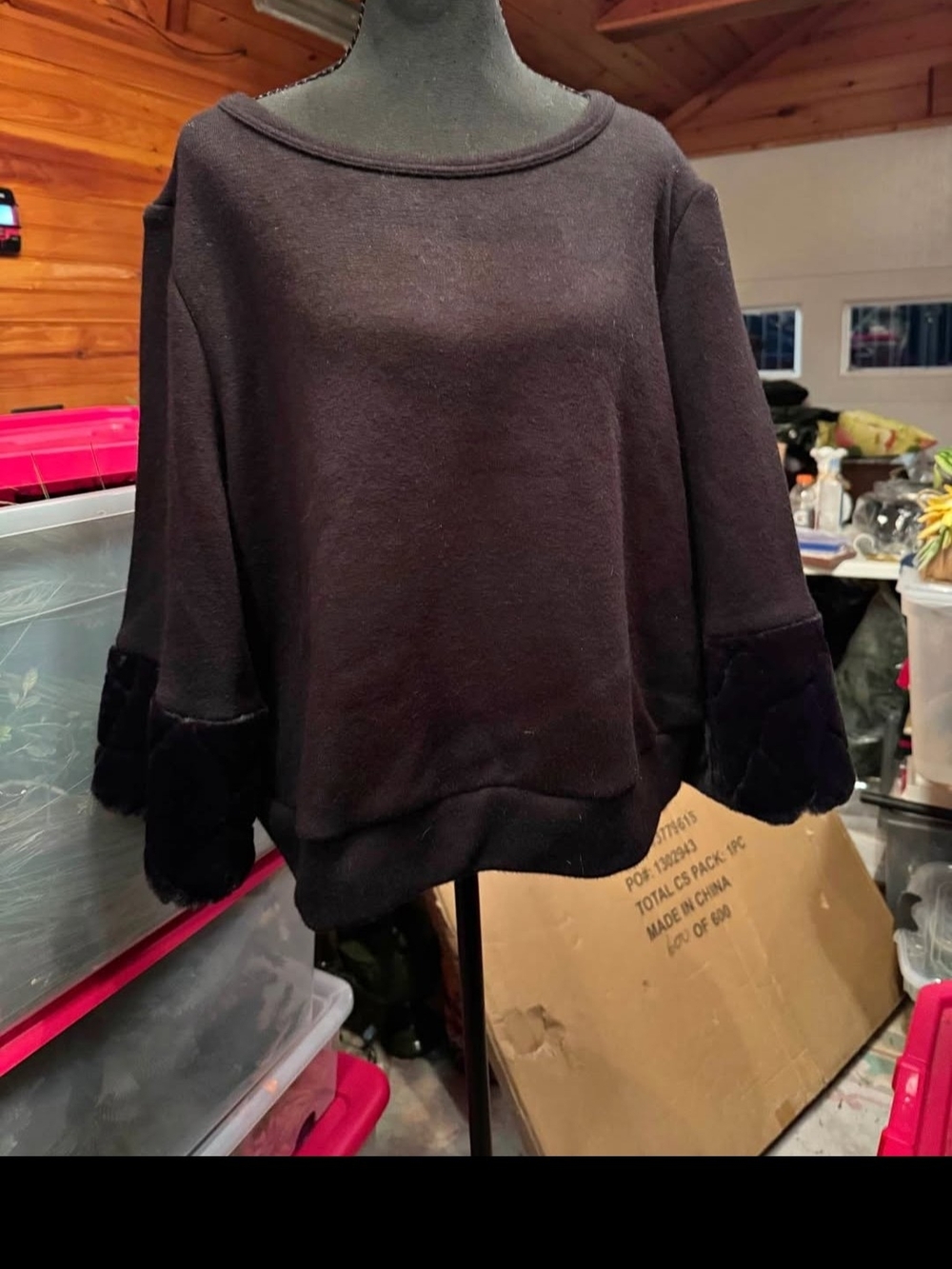 Joseph Ribkoff Black Crewneck Sweater with Faux Fur Bell Cuffs